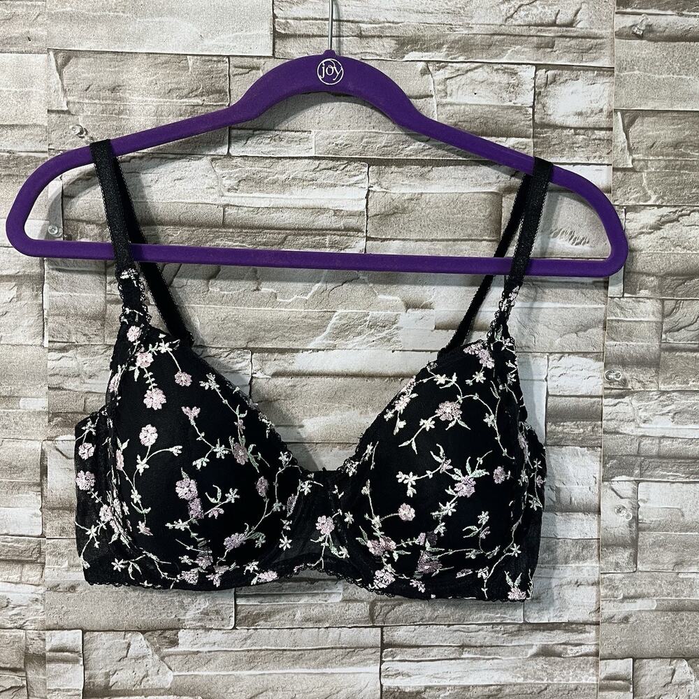 Women’s Black Lace Floral Bra Adored By Adore Me Size 36DD